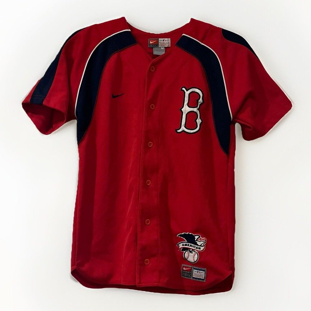 VTG Nike Boston Red Sox Matsuzaka #18 Button Up Baseball Jersey Childs M Red